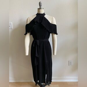 NBD black pleated midi dress